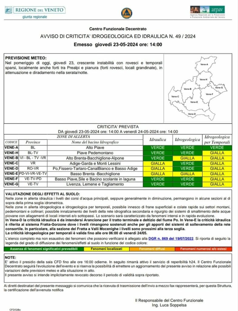 Ancora maltempo in Veneto: «nuova allerta meteo per il pomeriggio di oggi»