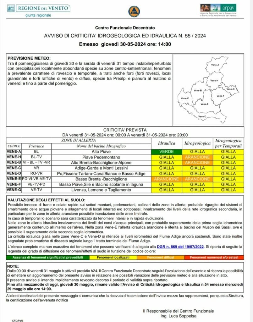 Allerta arancione in Veneto per forti temporali e possibili nubifragi